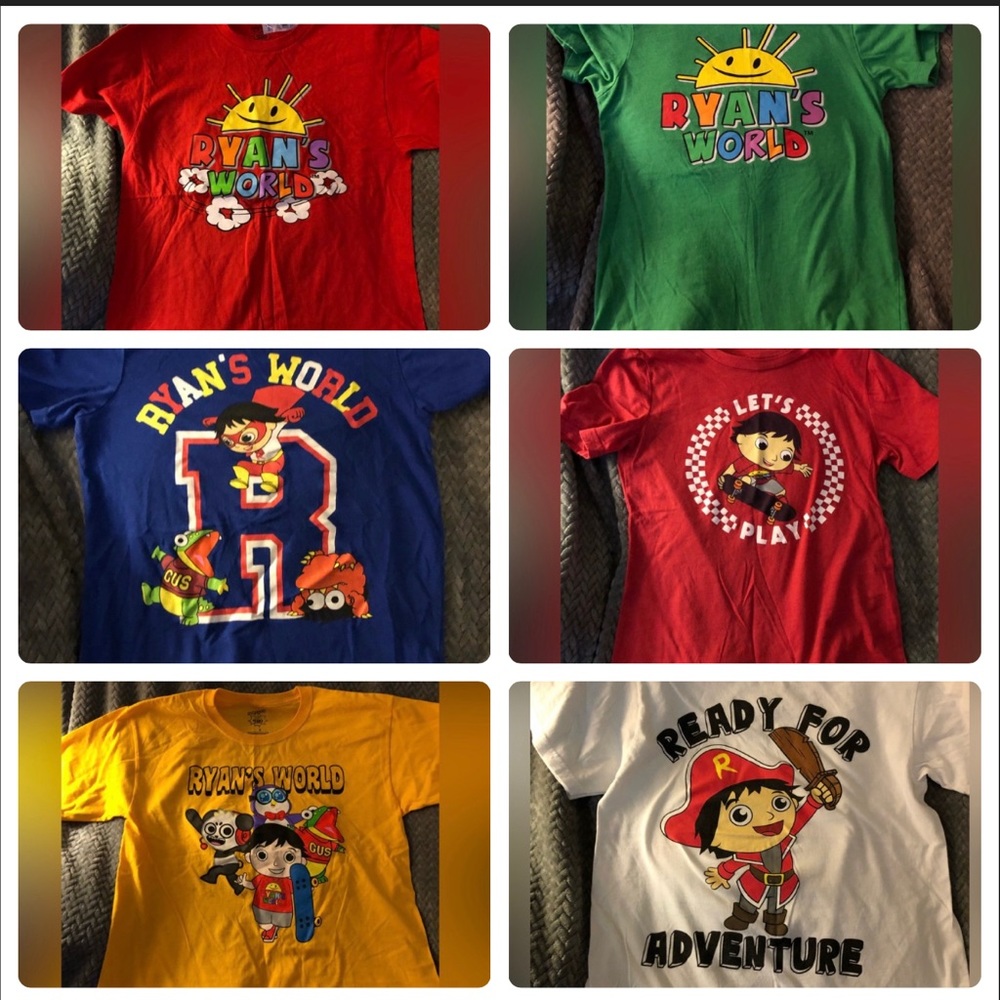 6 items Ryan’s World 6 T-shirts-size 8’s and youth medium